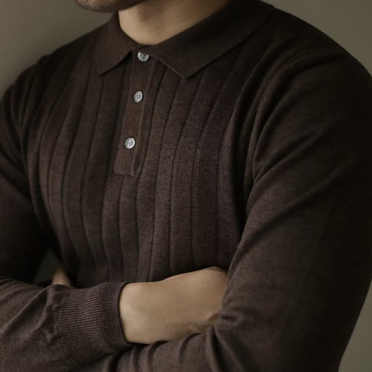 American Retro Heavy Lapel Long Sleeve Polo Shirt Casual Sweater